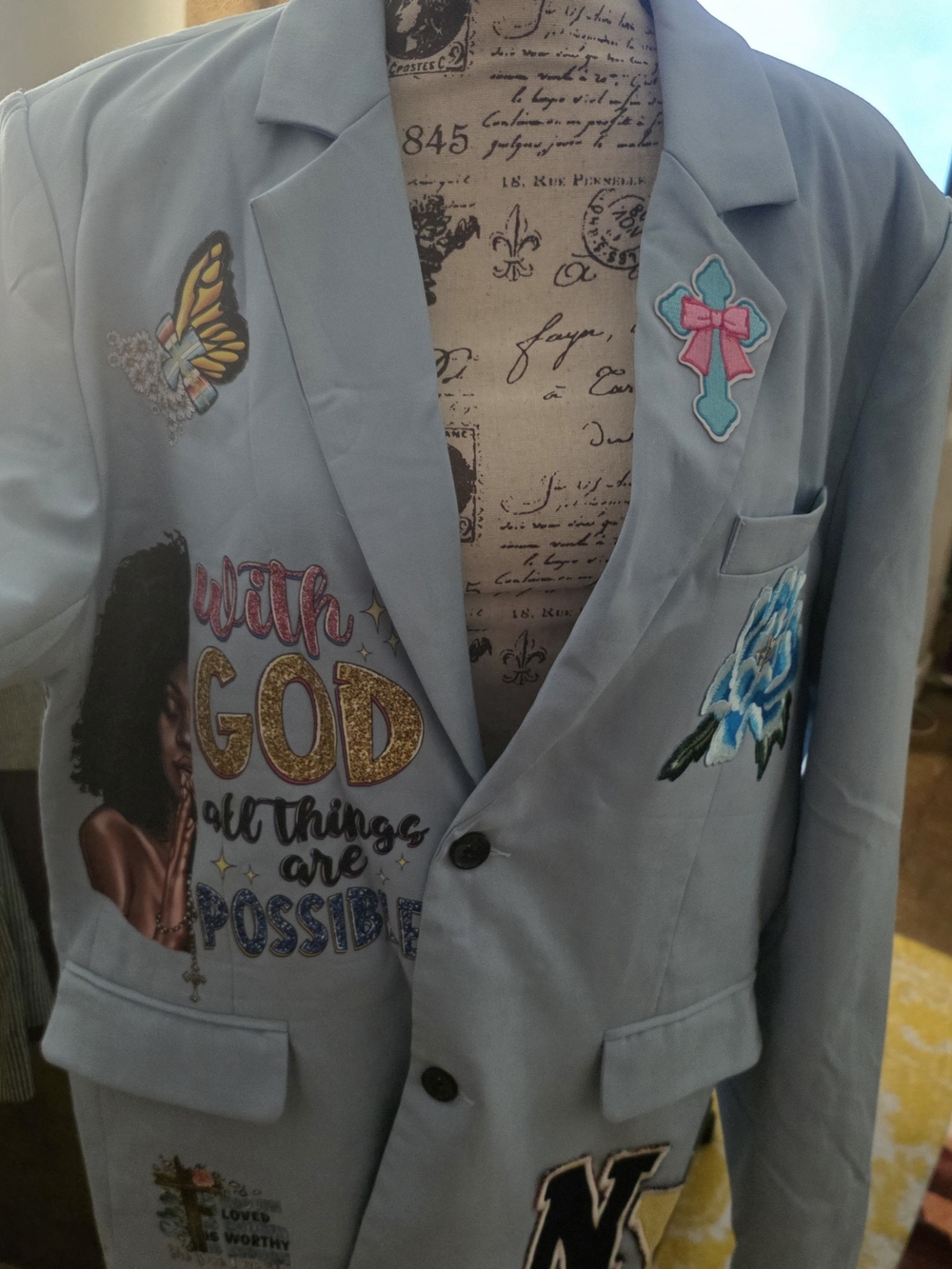Embellished Light Blue Men's Blazer Jacket